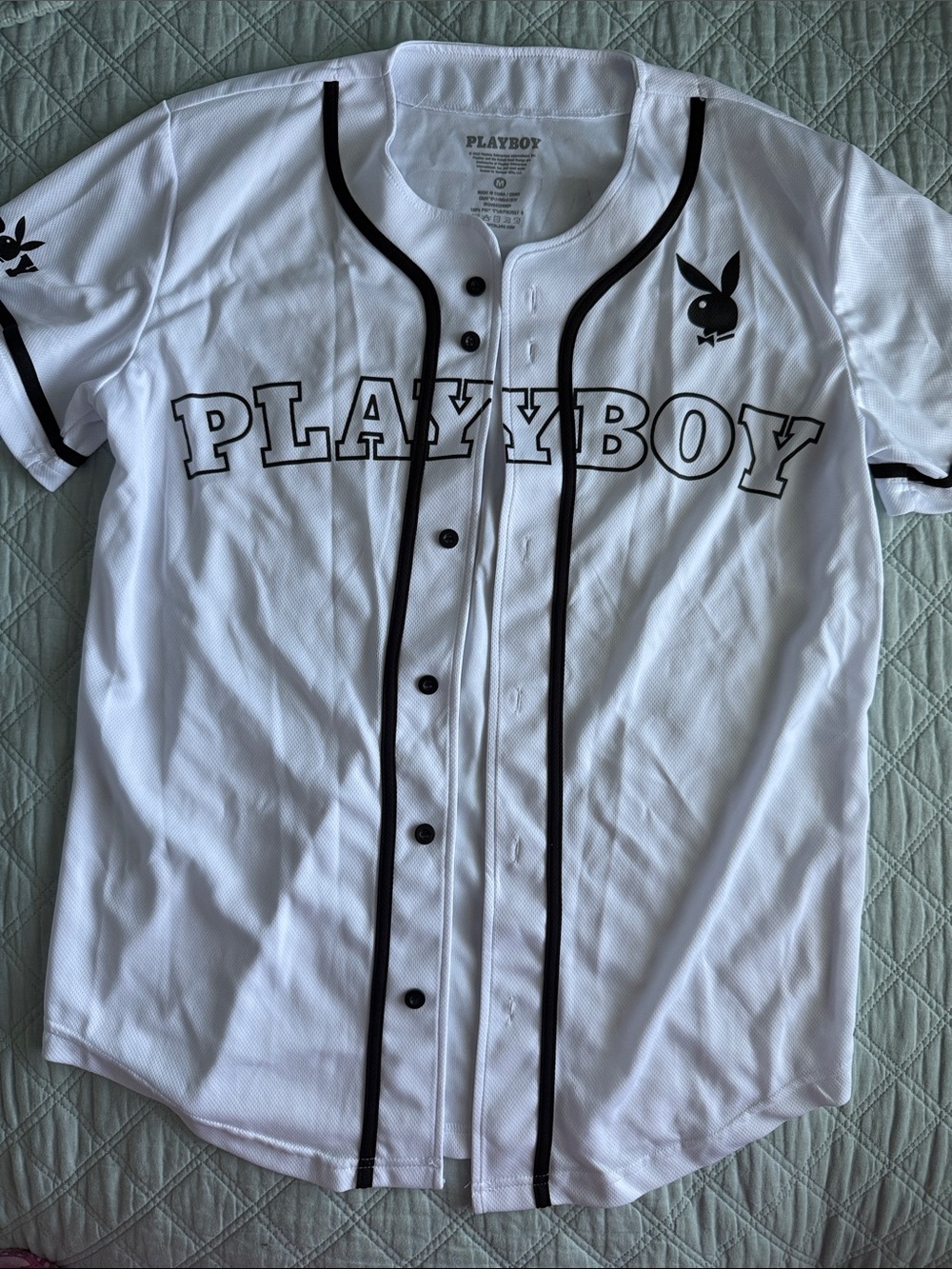 PLAYBOY White Baseball-Style Jersey with Black Trim